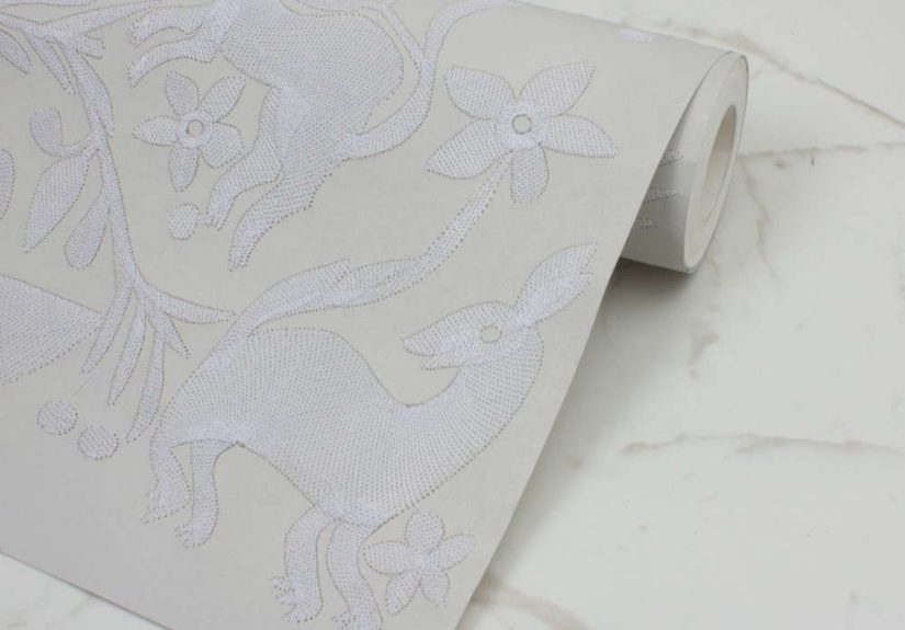 Aves Embroidered Wallpaper - Grey
