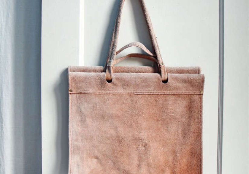 Vintage Suede Ombre Wood Carrier Tote